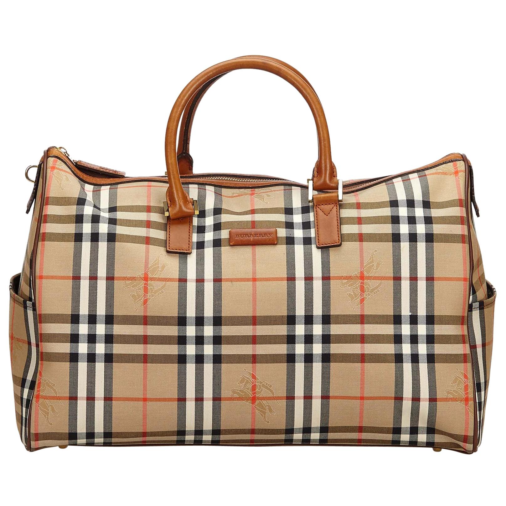 Genuine Burberry canvas and leather travel tote bag with leather strap