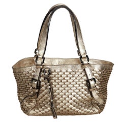 Vintage Authentic Burberry Leather Weaved Metallic Tote Bag w Dust Bag Pouch