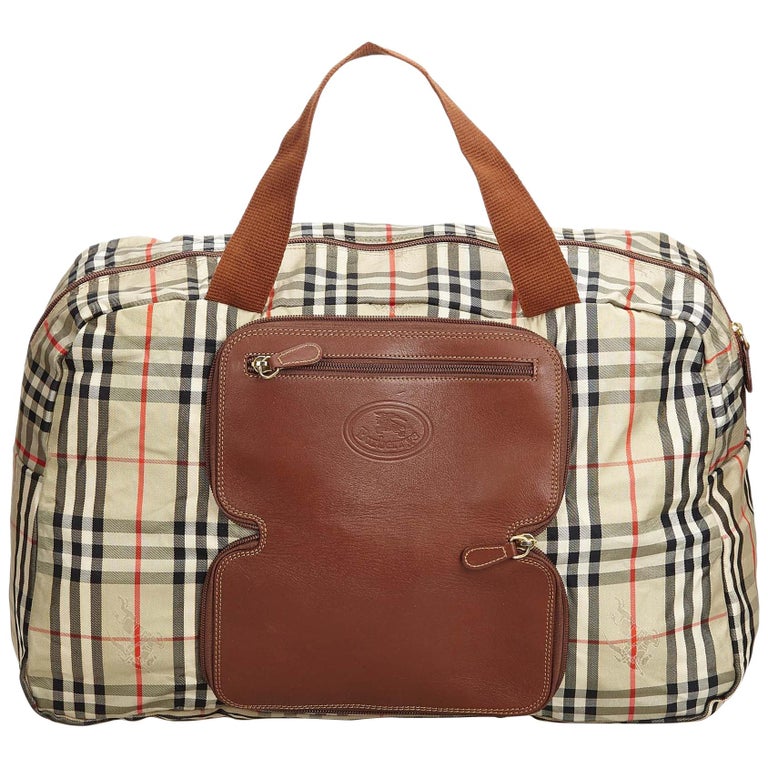 Vintage Authentic Burberry Plaid Leather Trimmed Duffle Bag LARGE For Sale at 1stdibs