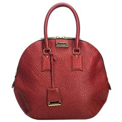 Vintage Authentic Burberry Red Leather Grained Orchard Handbag Romania LARGE