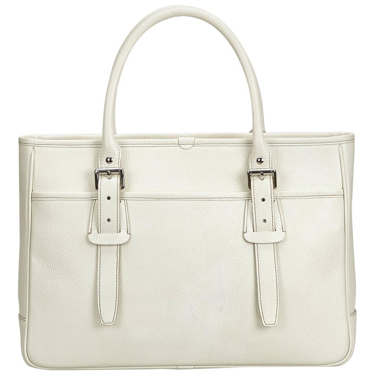 Vintage Authentic Burberry White Leather Tote Bag United Kingdom LARGE