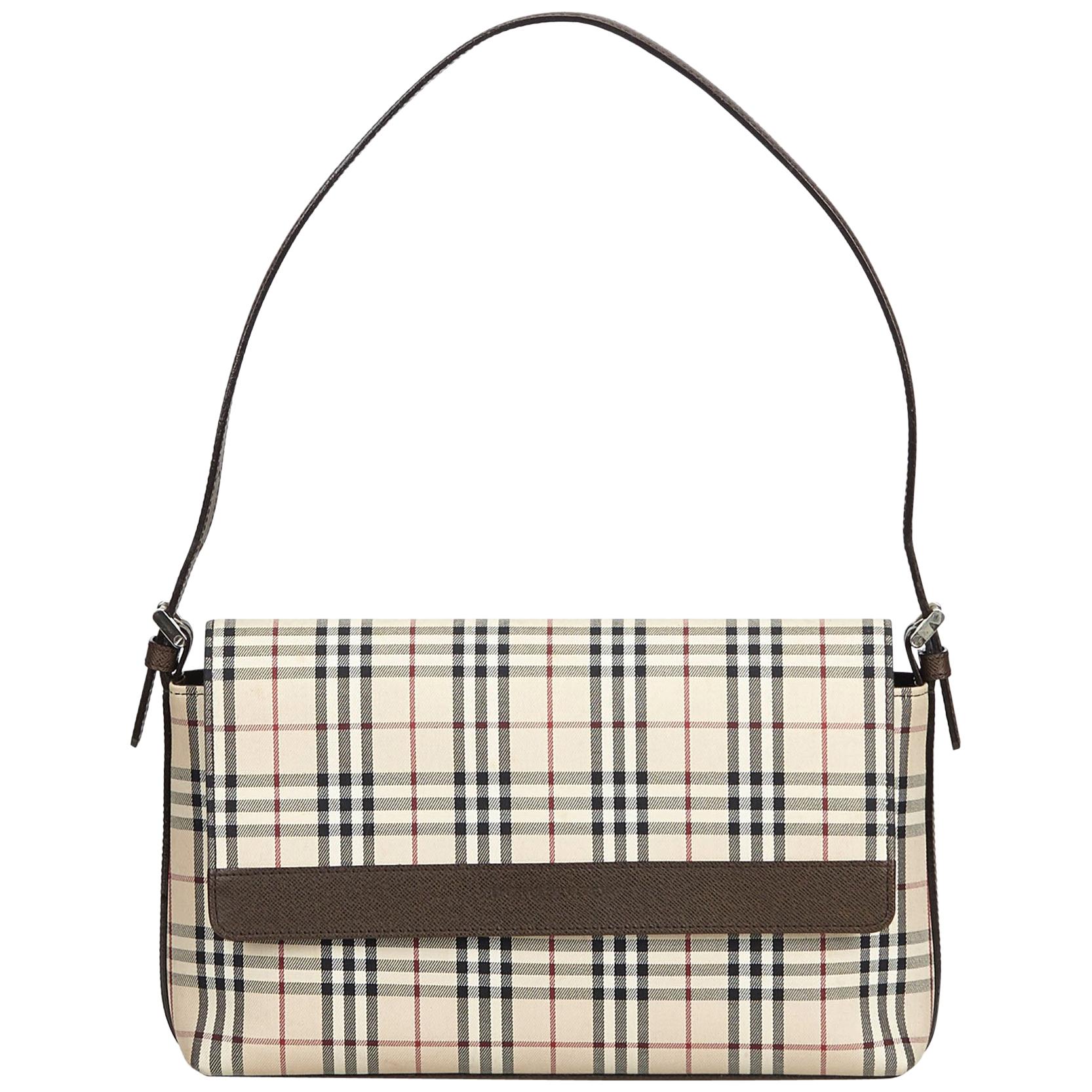 Vintage Authentic Burberry White Plaid Shoulder Bag United Kingdom