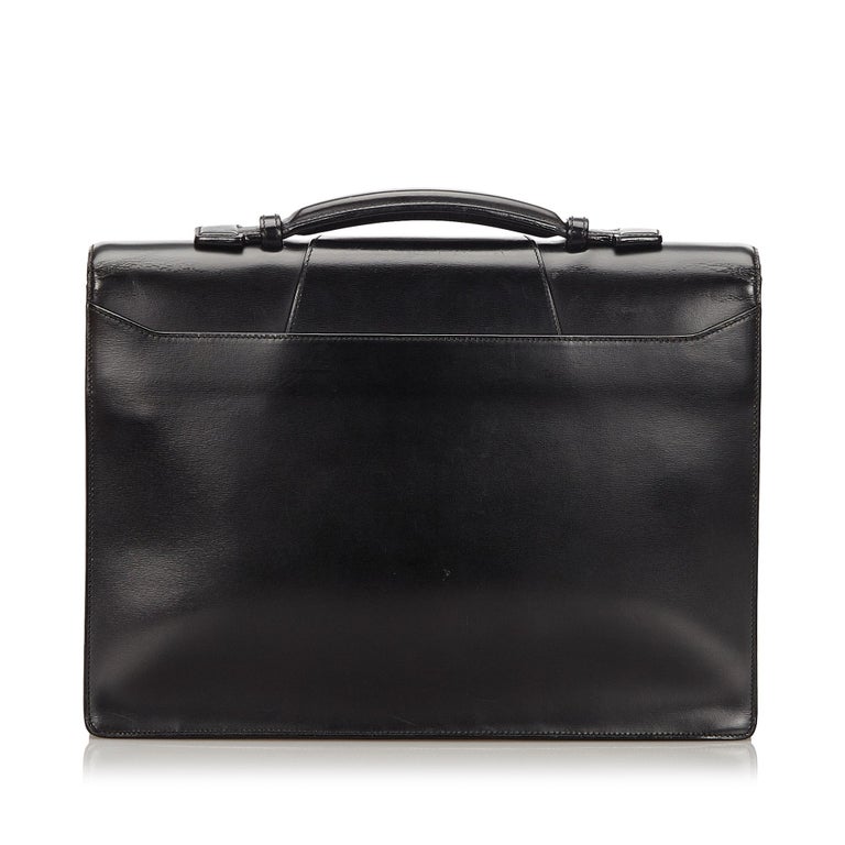 Vintage Authentic Cartier Black Leather Briefcase France w/ Dust Bag LARGE For Sale at 1stdibs