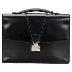 Vintage Authentic Cartier Black Leather Briefcase France w/ Dust Bag LARGE 