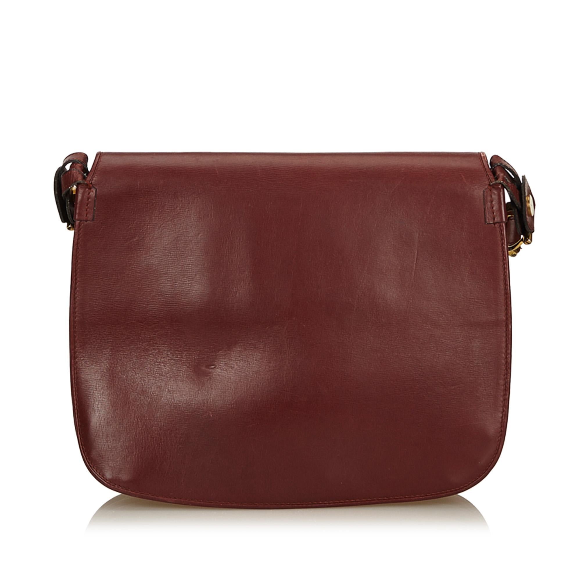 Brown Vintage Authentic Cartier Leather Must de Cartier Shoulder Bag France MEDIUM