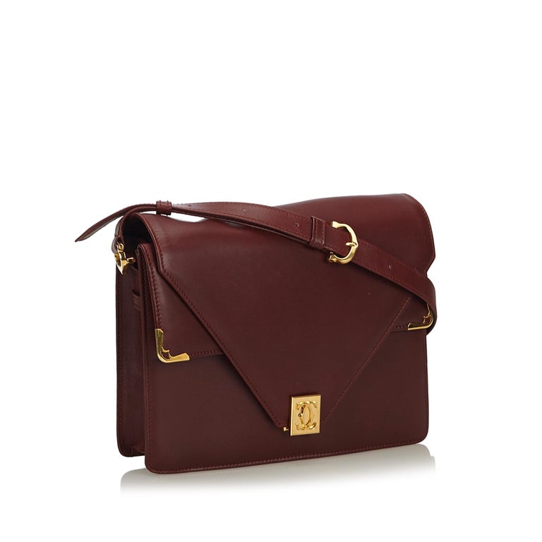 Vintage Authentic Cartier Red Leather Must de Cartier Shoulder Bag