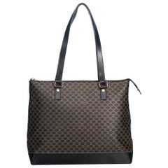 Vintage Authentic Celine Black PVC Plastic Macadam Tote Bag France LARGE