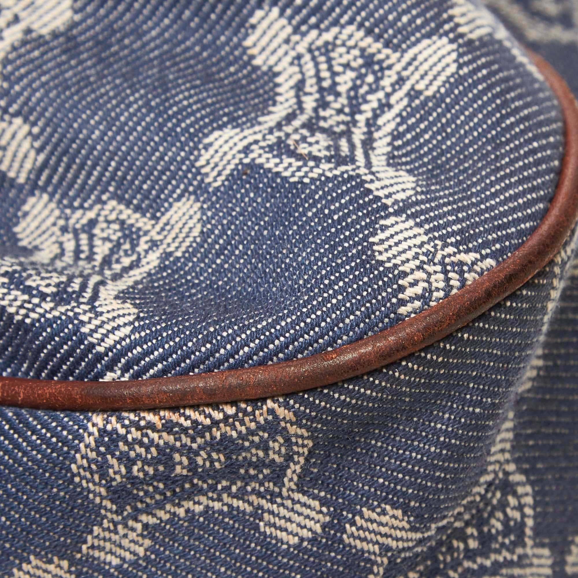 Vintage Authentic Celine Blue Fabric Macadam Shoulder Bag France LARGE  For Sale 2