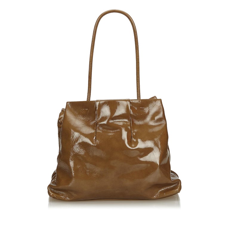 Vintage Authentic Celine Brown Dark Brown Patent Leather Tote Bag ...