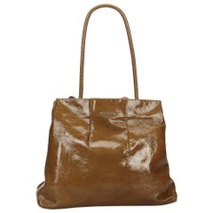 Vintage Authentic Celine Brown Dark Brown Patent Leather Tote Bag France LARGE