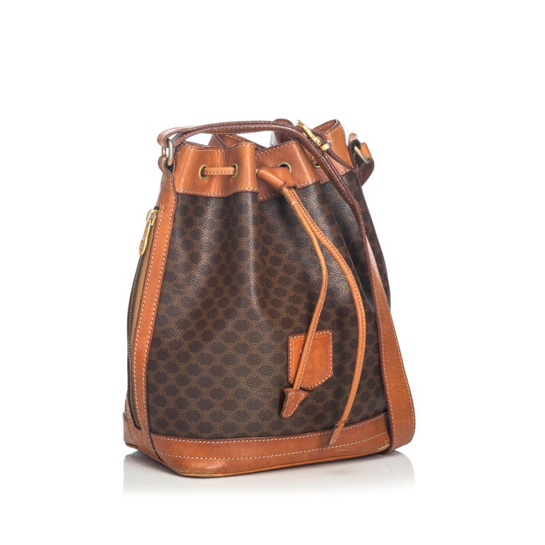 Vintage Authentic Celine Brown Macadam Drawstring Bucket Bag France