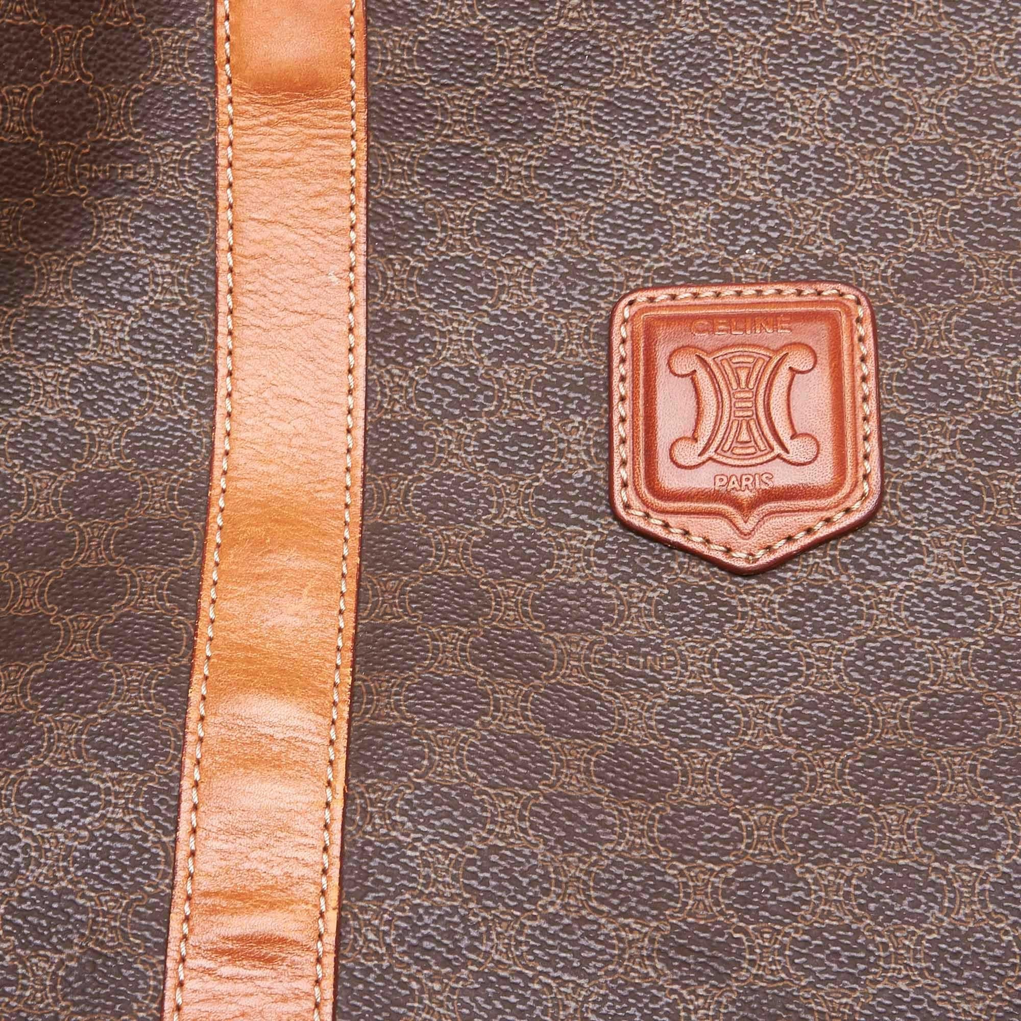 Vintage Authentic Celine Brown Macadam Duffle Bag Italy w Padlock Key LARGE  For Sale 2