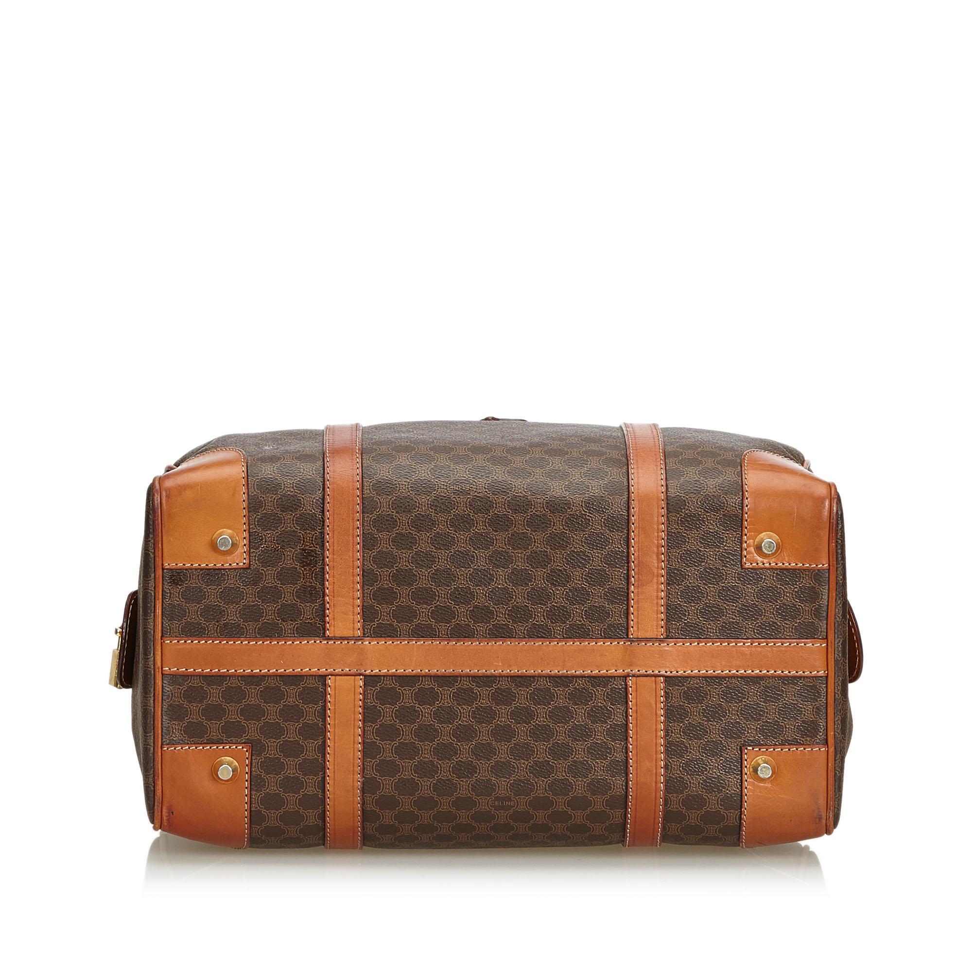 Women's Vintage Authentic Celine Brown PVC Plastic Macadam Boston Bag France MEDIUM