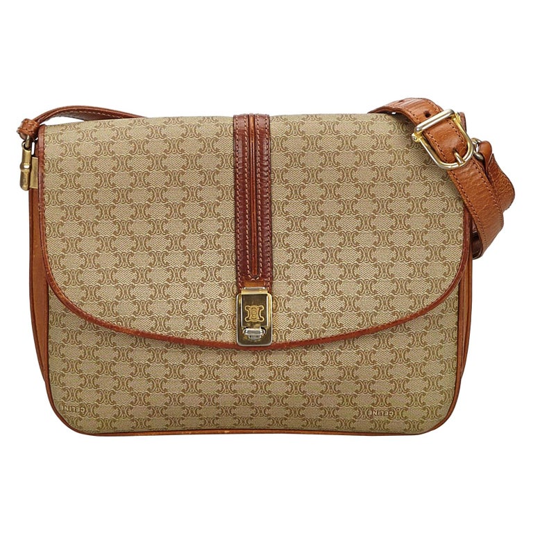 Vintage Authentic Celine Brown PVC Plastic Macadam Crossbody Bag Italy