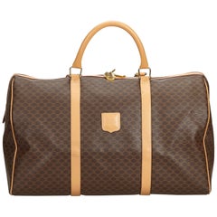 Vintage Authentic Celine Brown PVC Plastic Macadam Duffle Bag France LARGE