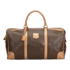 Vintage Authentic Celine Brown PVC Plastic Macadam Duffle Bag Italy LARGE