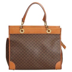 Vintage Authentic Celine Brown PVC Plastic Macadam Handbag ITALY MEDIUM