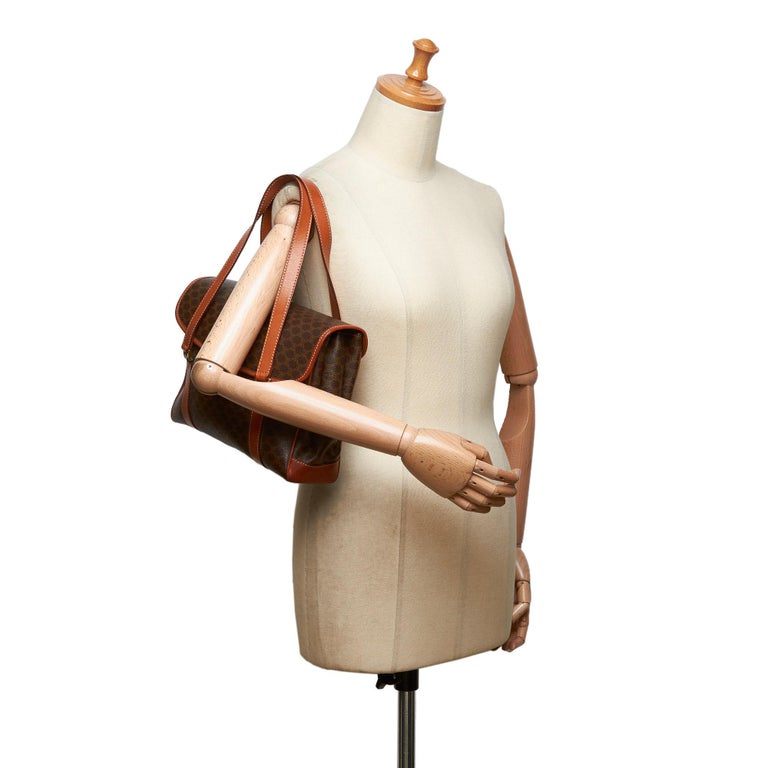 Vintage Authentic Celine Brown PVC Plastic Macadam Shoulder Bag Italy MEDIUM For Sale at 1stdibs
