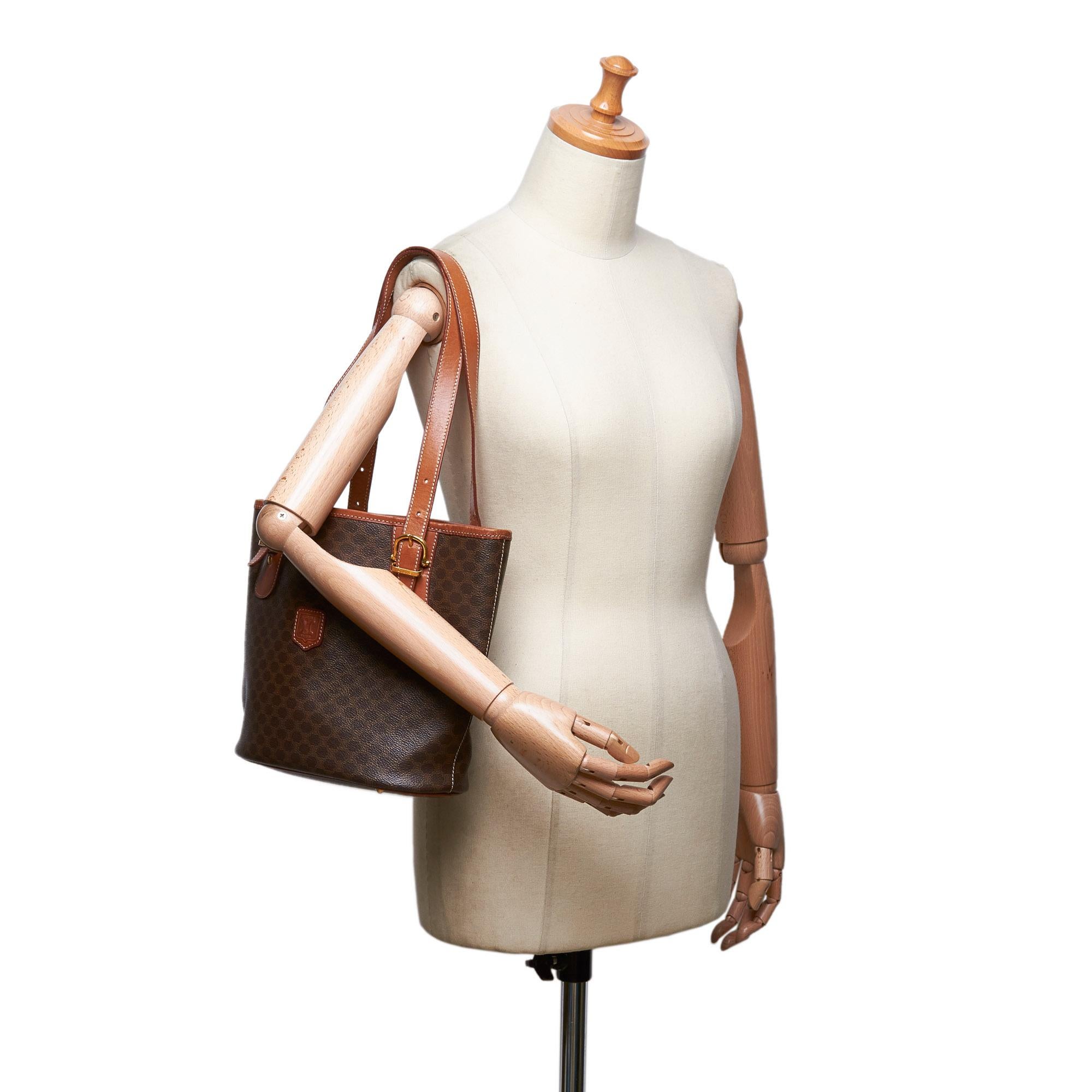 Vintage Authentic Celine Brown PVC Plastic Macadam Tote Bag Italy LARGE 7