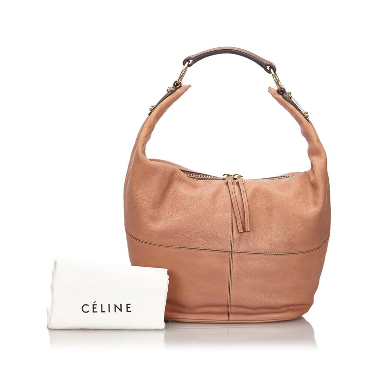Vintage Authentic Celine Pink Leather Shoulder Bag Italy w/ Dust Bag LARGE For Sale at 1stdibs