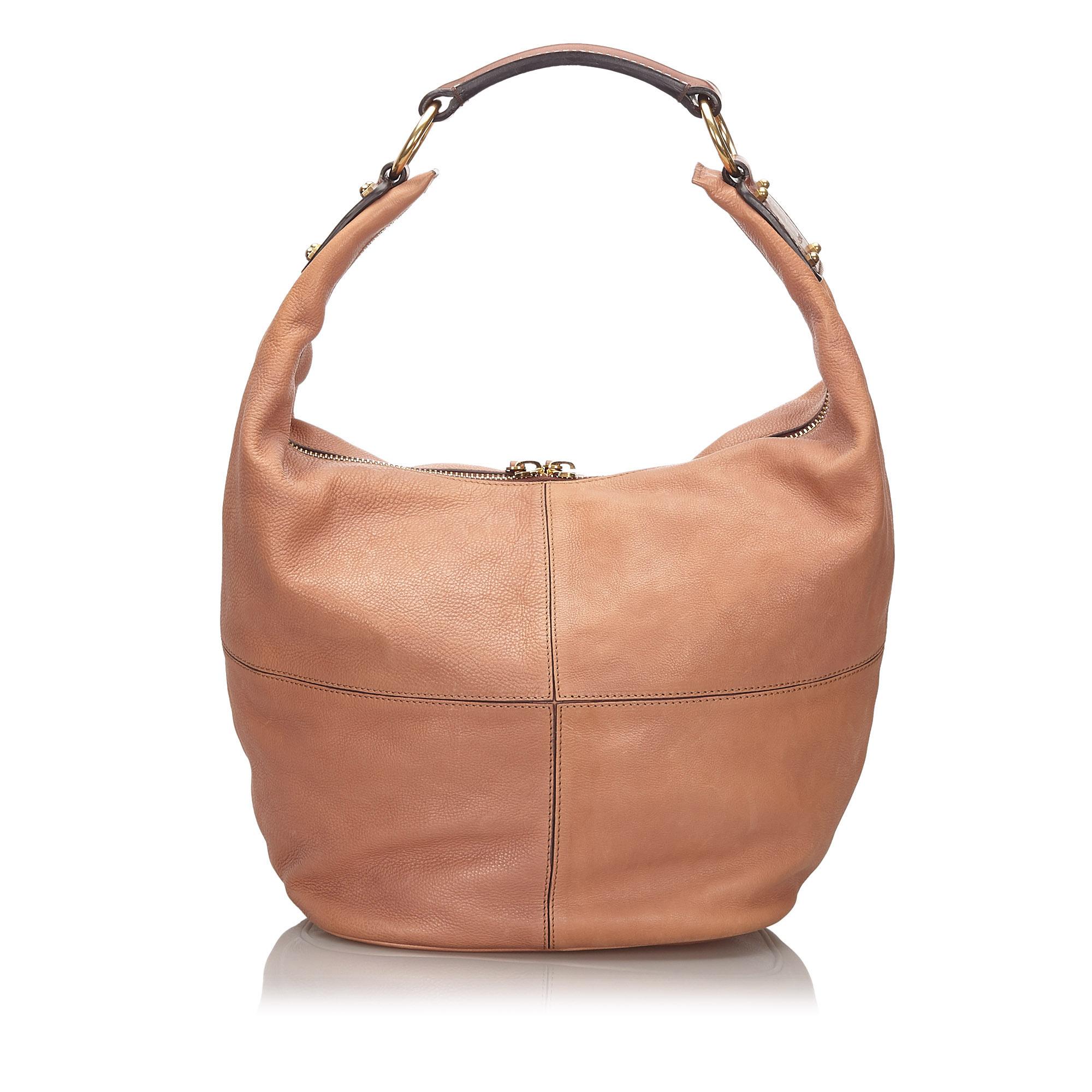 Brown Vintage Authentic Celine Pink Leather Shoulder Bag Italy w/ Dust Bag LARGE 