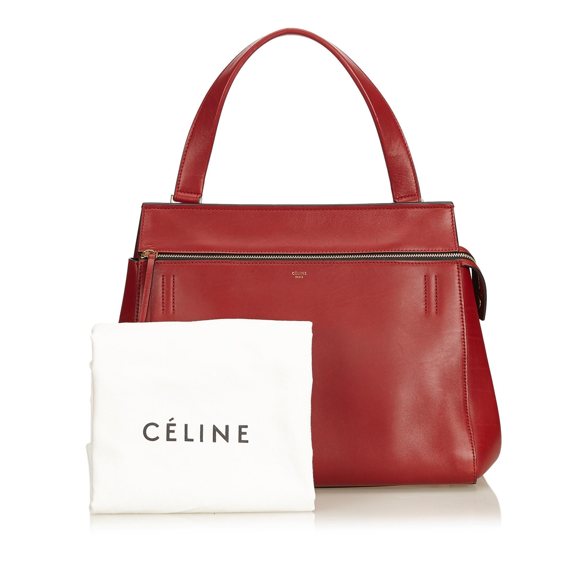 Vintage Authentic Celine Red Leather Large Edge Bag France w Dust Bag LARGE  For Sale 4
