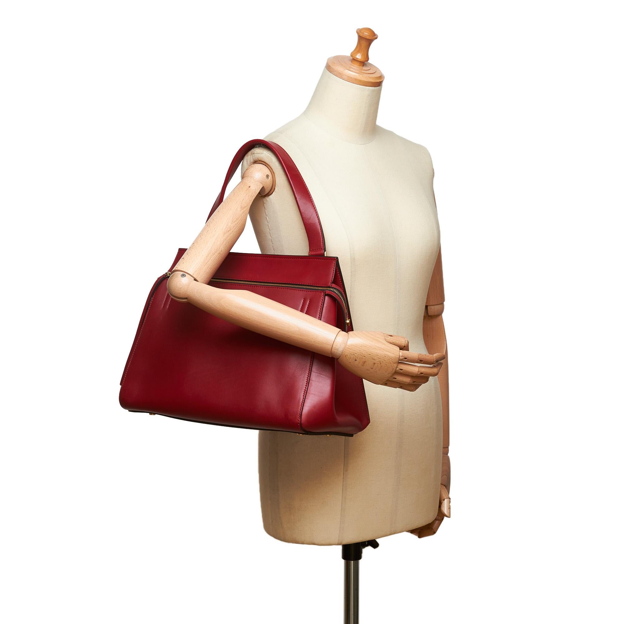 Vintage Authentic Celine Red Leather Large Edge Bag France w Dust Bag LARGE  For Sale 3