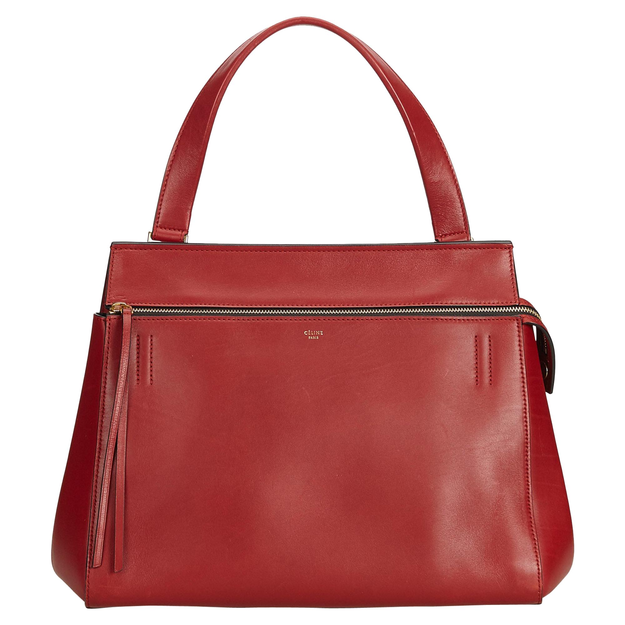 Vintage Authentic Celine Red Leather Large Edge Bag France w Dust Bag LARGE  For Sale