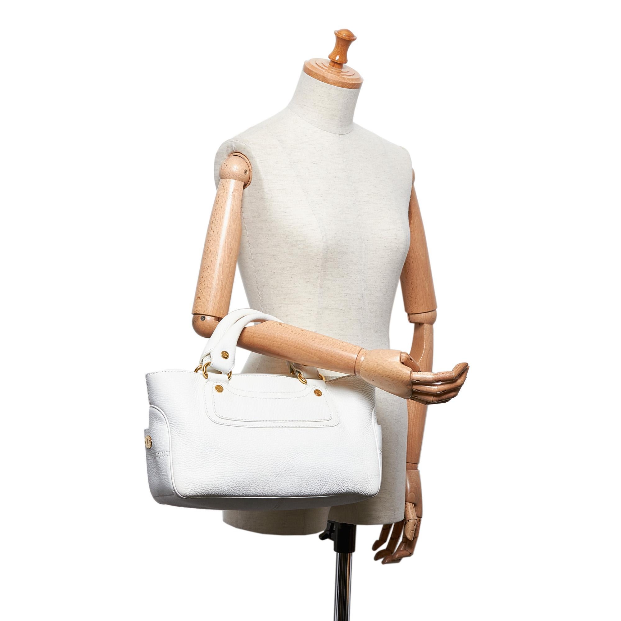 Vintage Authentic Celine White Leather Boogie ITALY w/ Dust Bag MEDIUM 9