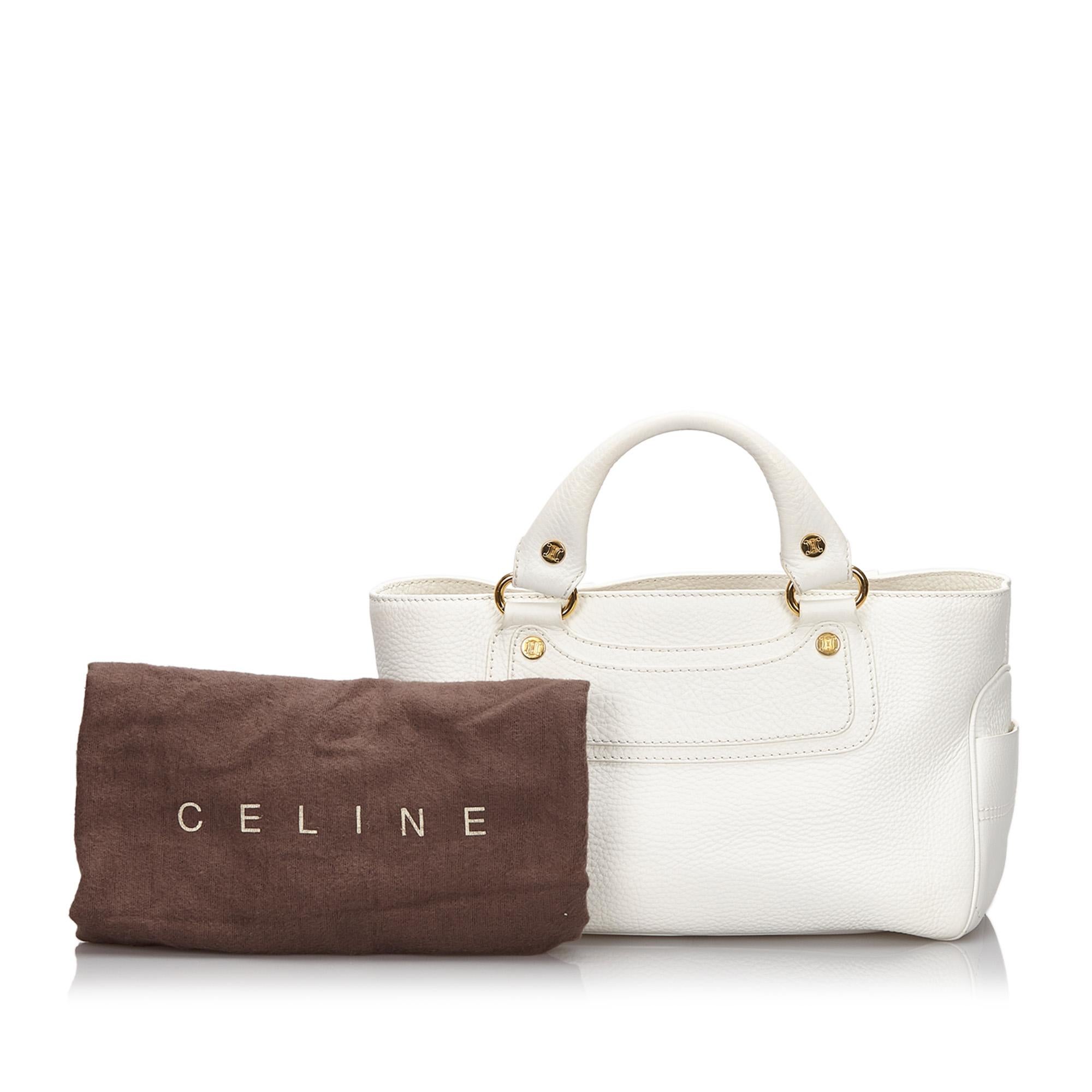 Vintage Authentic Celine White Leather Boogie ITALY w/ Dust Bag MEDIUM 10