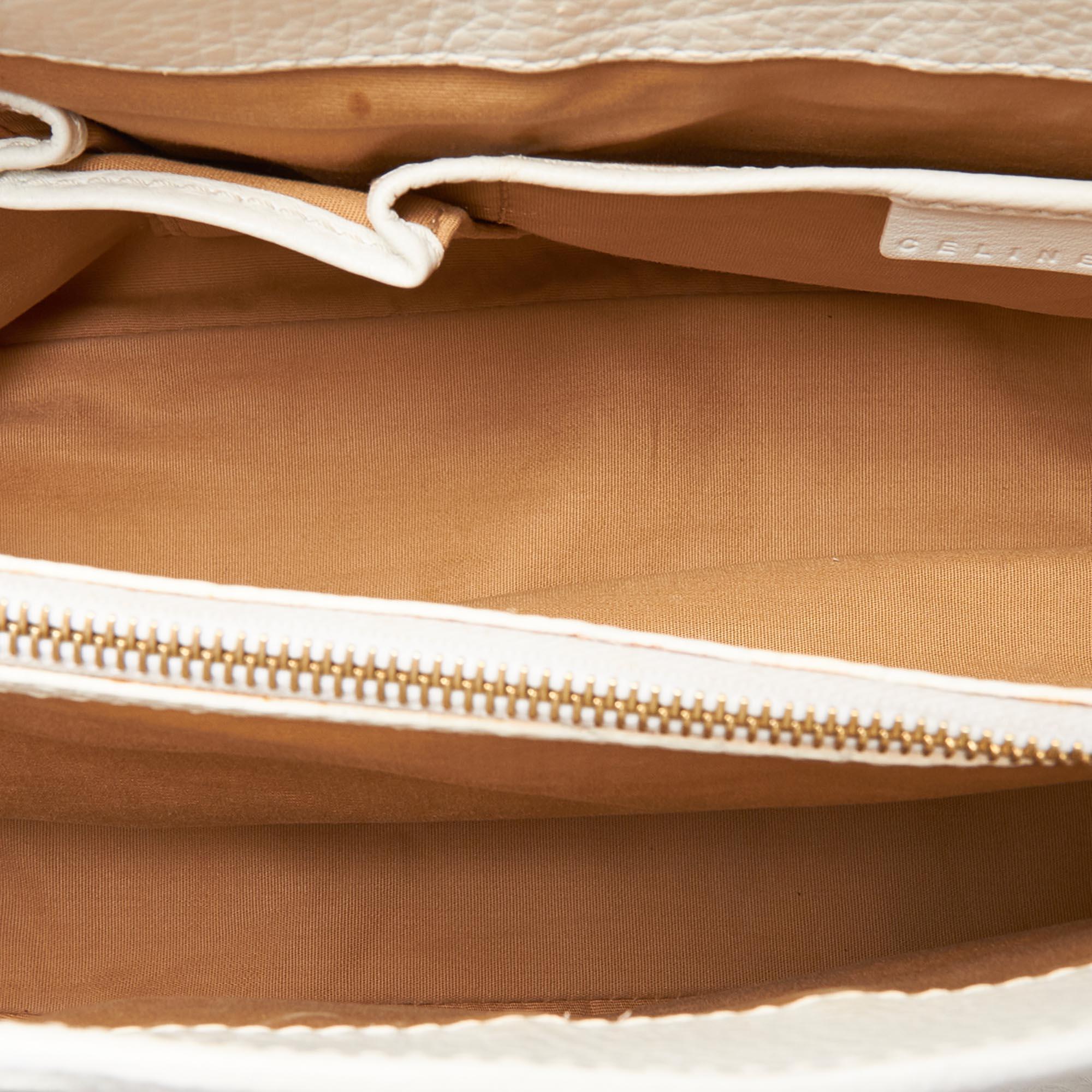 Women's Vintage Authentic Celine White Leather Boogie ITALY w/ Dust Bag MEDIUM