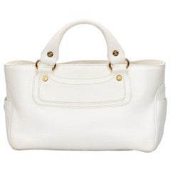 Vintage Authentic Celine White Leather Boogie ITALY w/ Dust Bag MEDIUM 