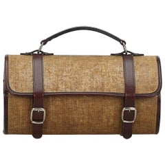 Vintage Authentic Chanel Brown Light Brown Fabric Handbag France MEDIUM