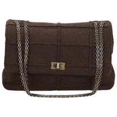 Vintage Authentic Chanel Gray Wool Fabric Reissue 225 Flap Bag FRANCE MEDIUM