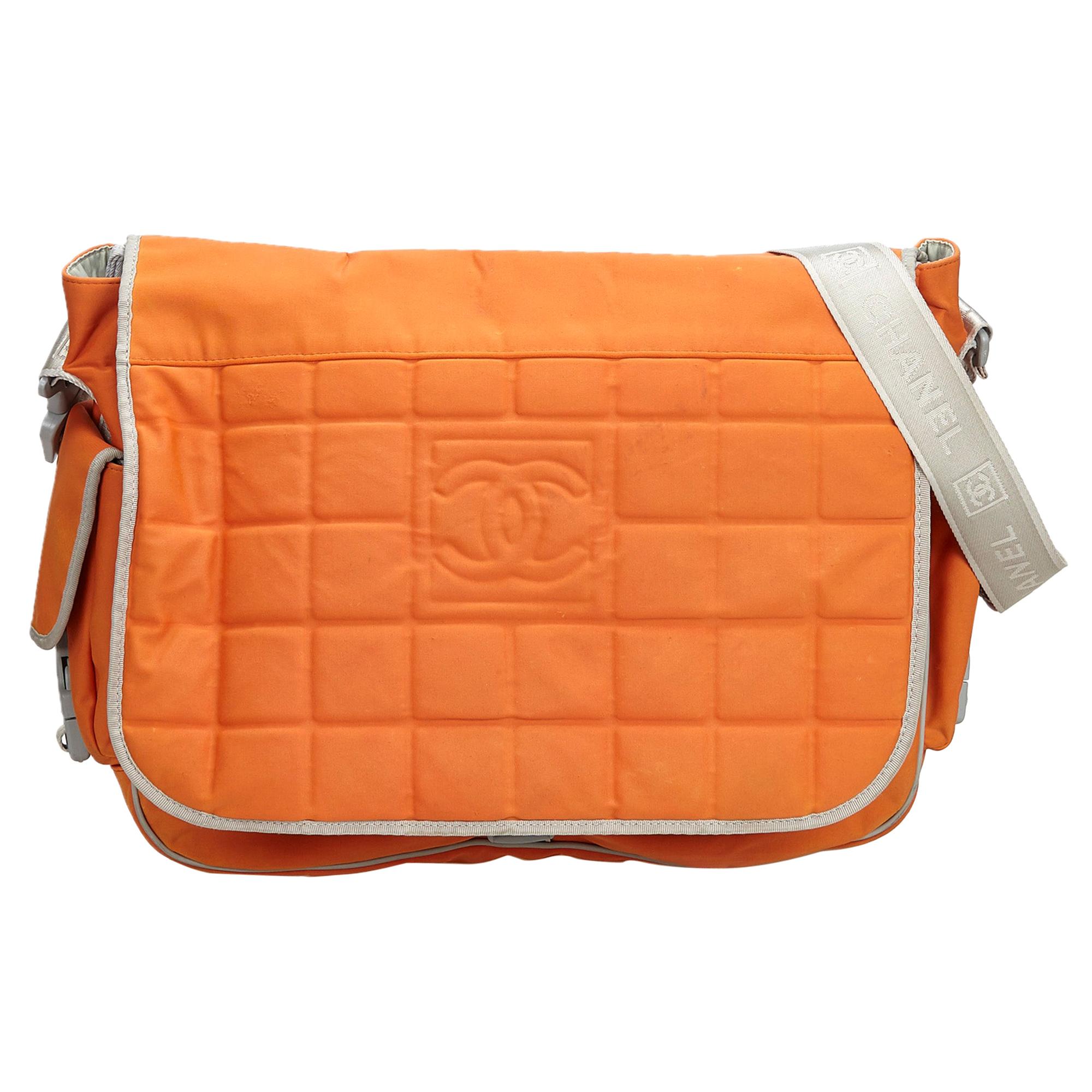 Vintage Authentic Chanel Orange Sports Line Crossbody Bag Italy LARGE  For Sale