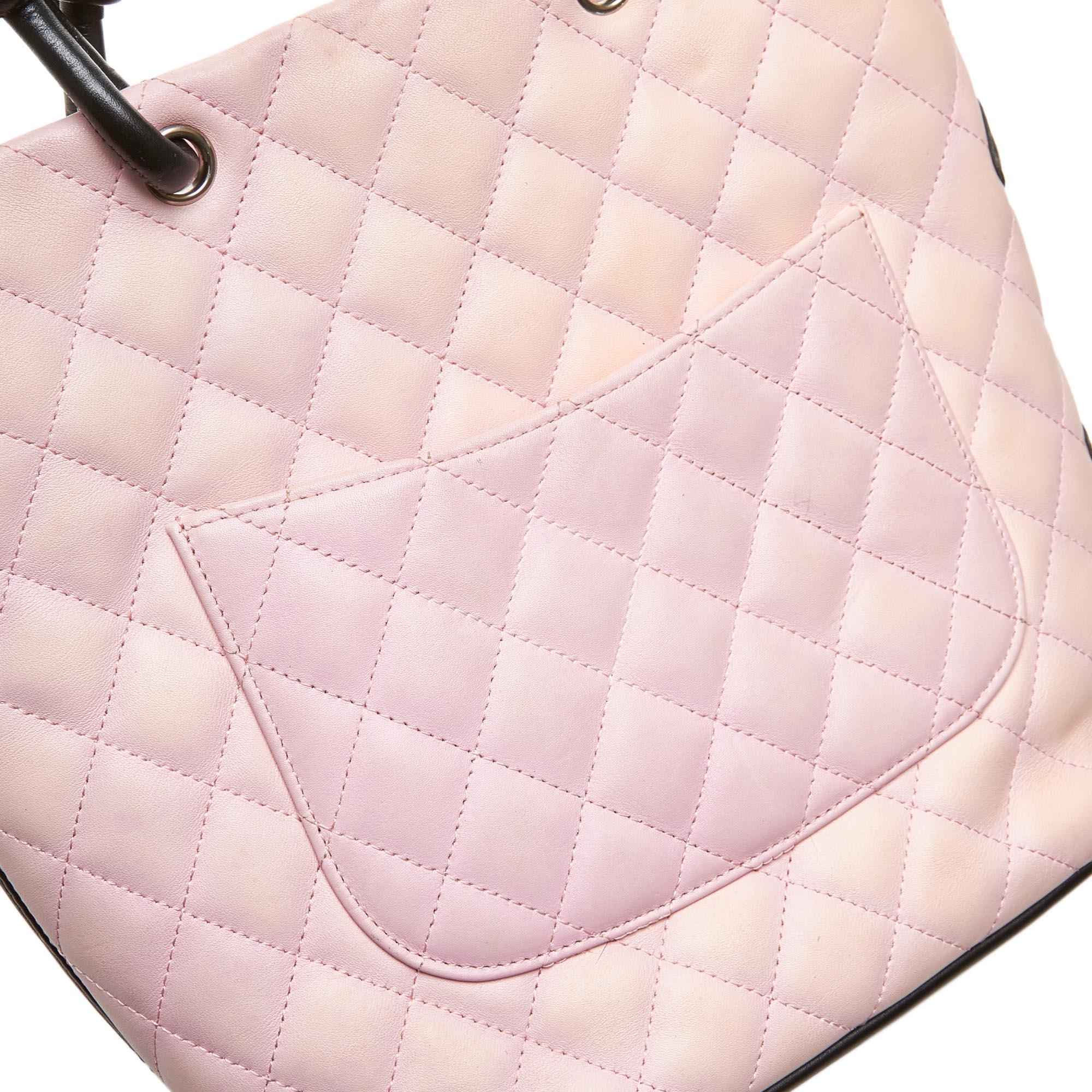 Vintage Authentic Chanel Pink Lambskin Leather Cambon Ligne Tote Italy LARGE  For Sale 4