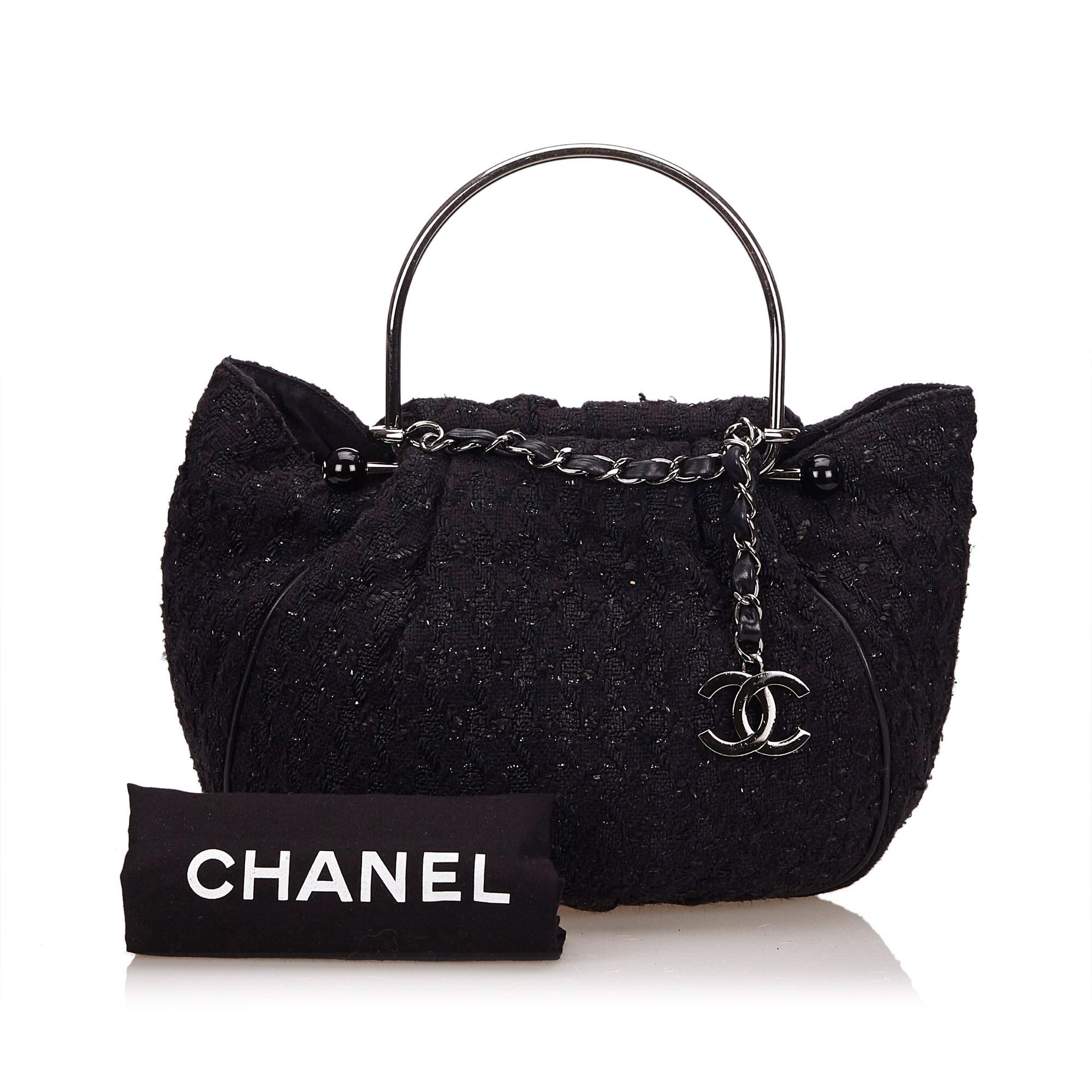 Vintage Authentic Chanel Tweed Boucle Knitting Handbag France w Dust Bag LARGE  For Sale 5
