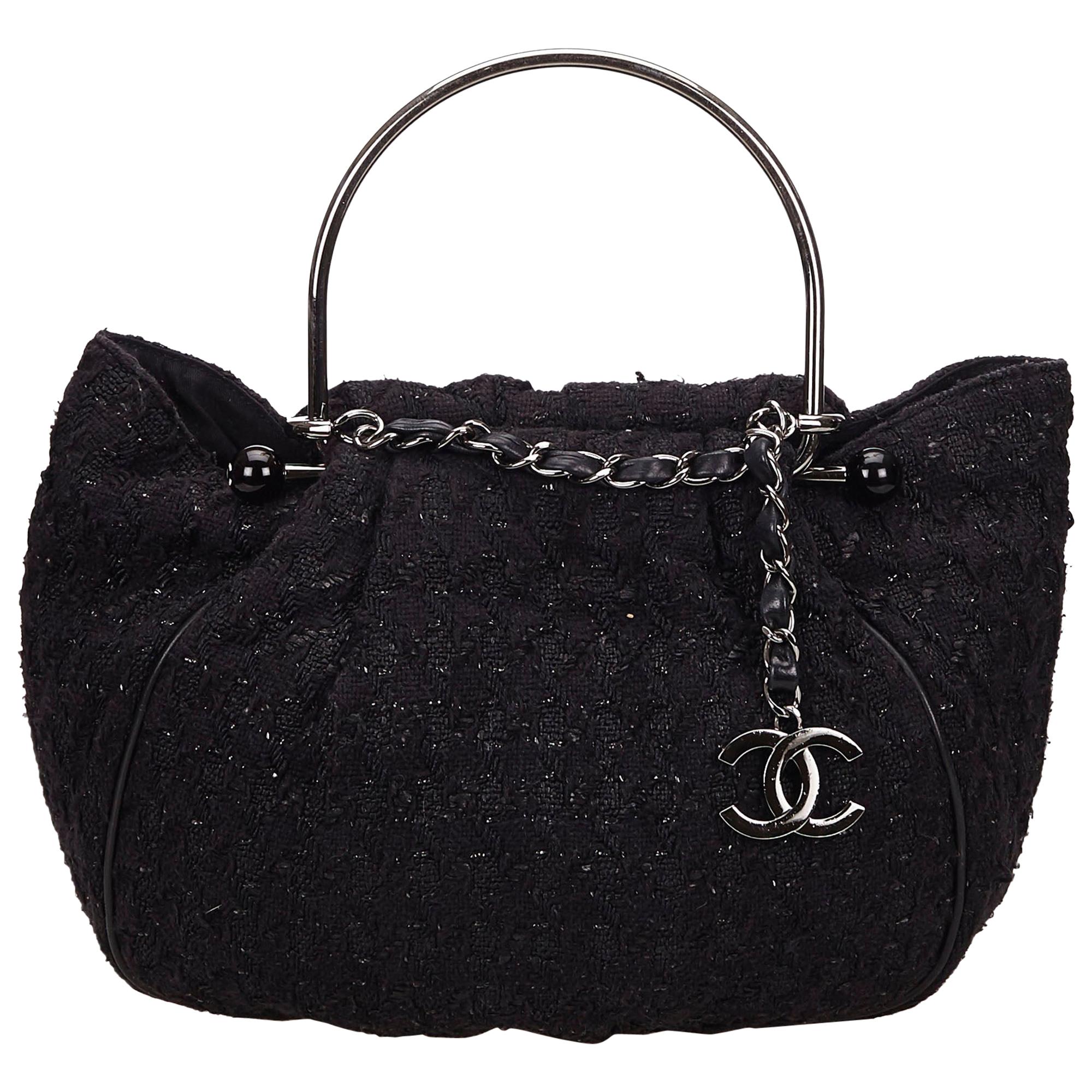Vintage Authentic Chanel Tweed Boucle Knitting Handbag France w