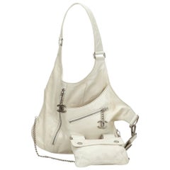Vintage Authentic Chanel White Leather Half Vest Shoulder Bag Italy MEDIUM