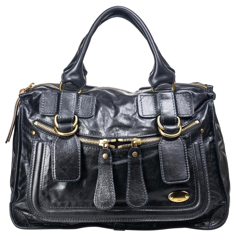 Vintage Authentic Chloe Black Leather Bay Handbag France w/ Dust Bag