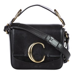 Vintage Authentic Chloe Black Leather Mini C Crossbody ITALY MINI 