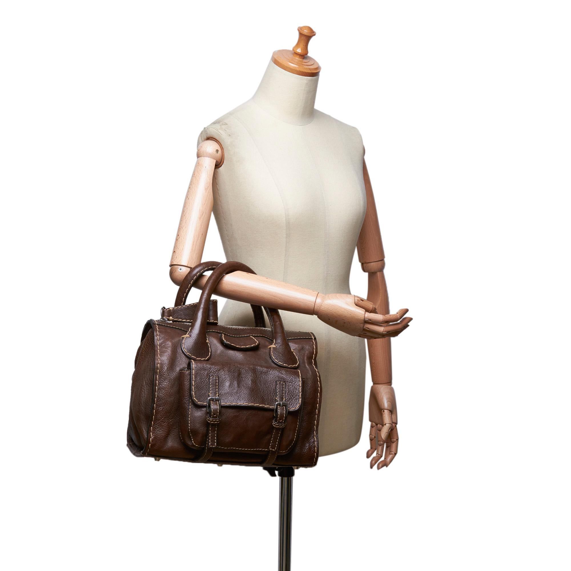 Vintage Authentic Chloe Brown Dark Brown Leather Edith Handbag France MEDIUM 4