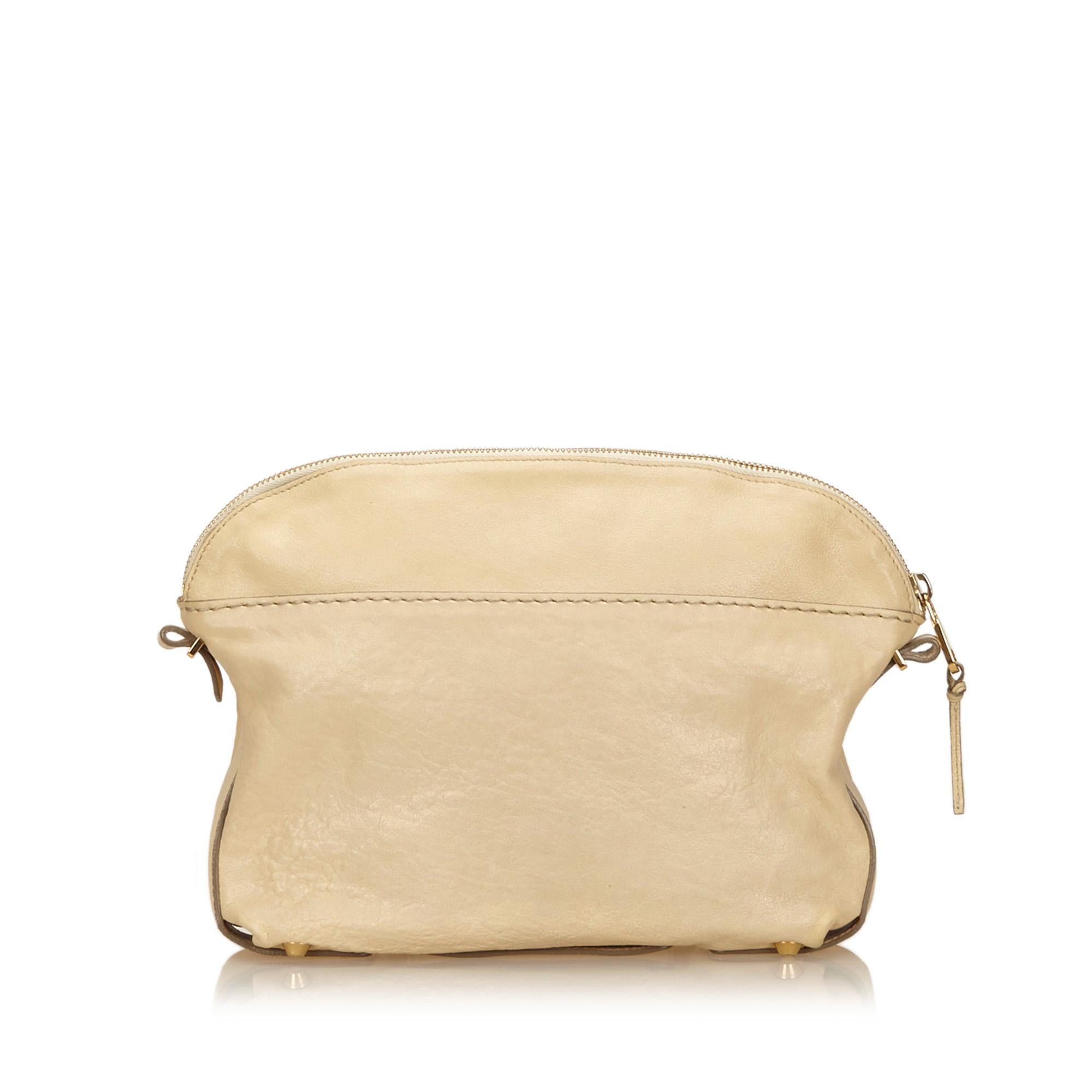 Beige Vintage Authentic Chloe Leather Clutch w Dust Bag Authenticity Card SMALL  For Sale