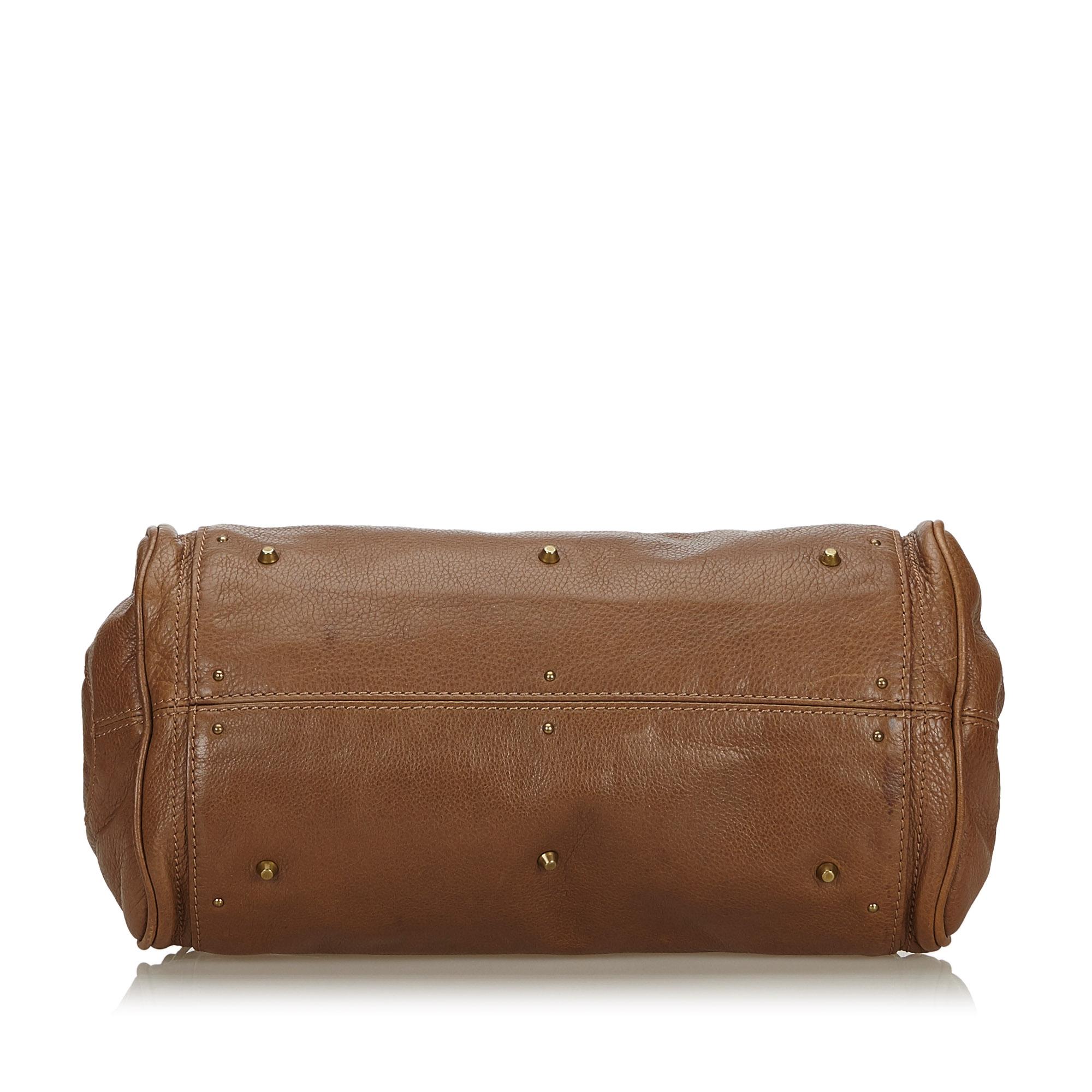 Brown Vintage Authentic Chloe Leather Paddington Handbag w Dust Bag Padlock Key LARGE  For Sale