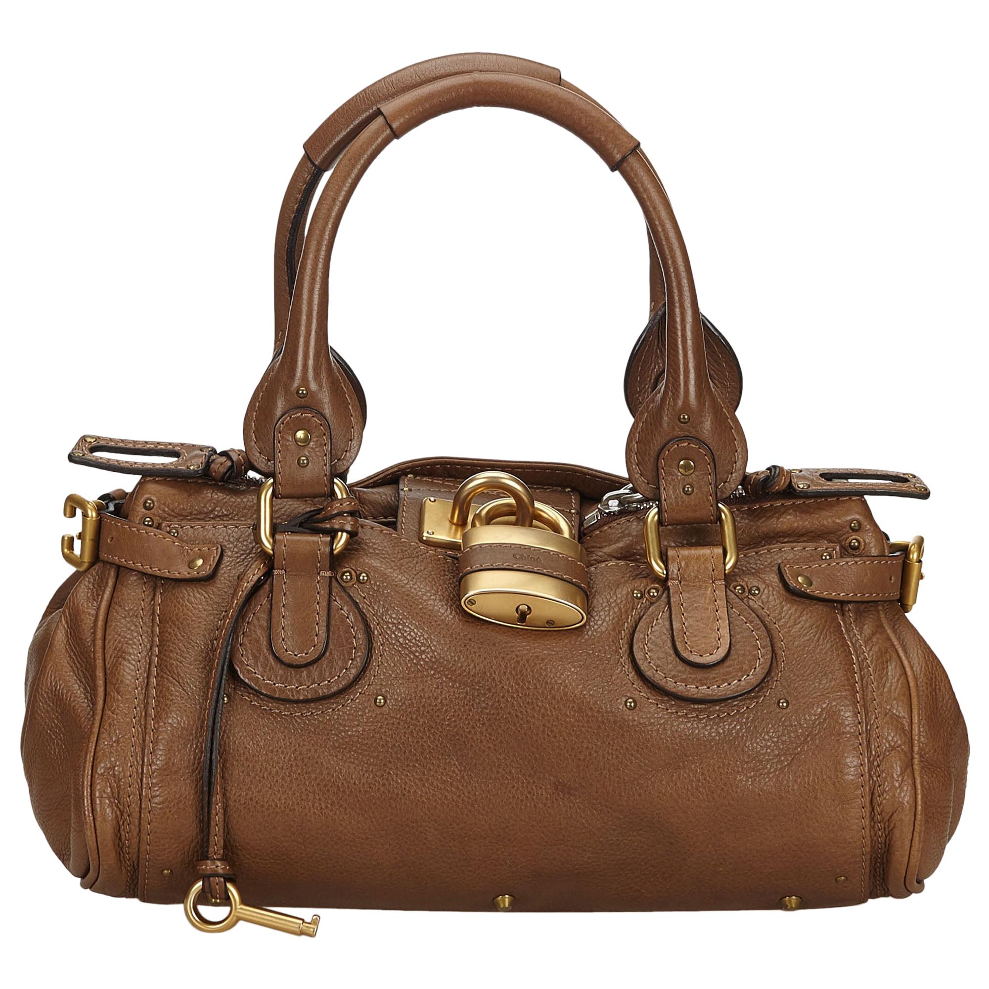 Vintage Authentic Chloe Leather Paddington Handbag w Dust Bag Padlock Key LARGE  For Sale