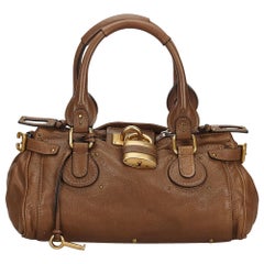Vintage Authentic Chloe Leather Paddington Handbag w Dust Bag Padlock Key LARGE 