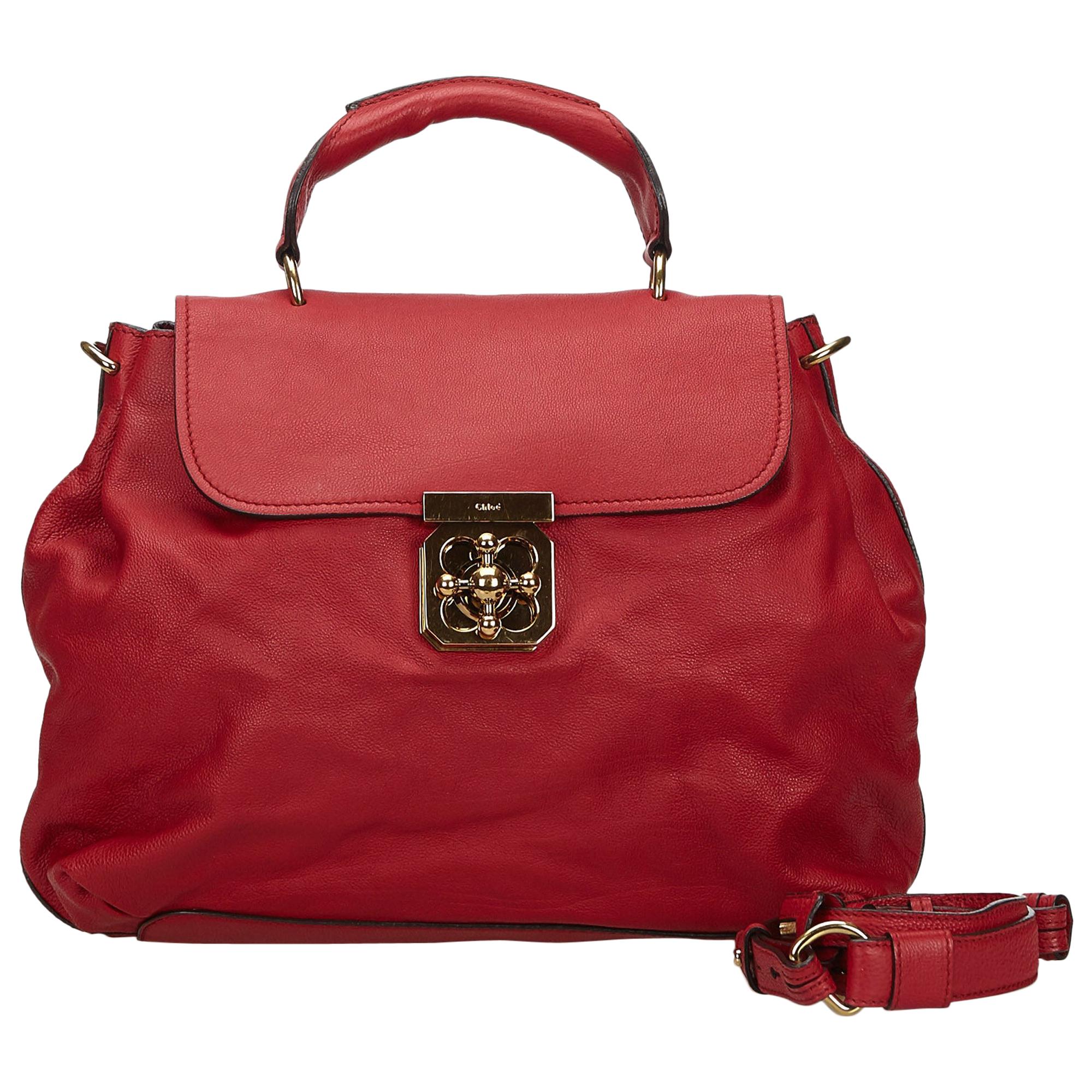 Vintage Authentic Chloe Red Leather Elsie Satchel Hungary MEDIUM  For Sale