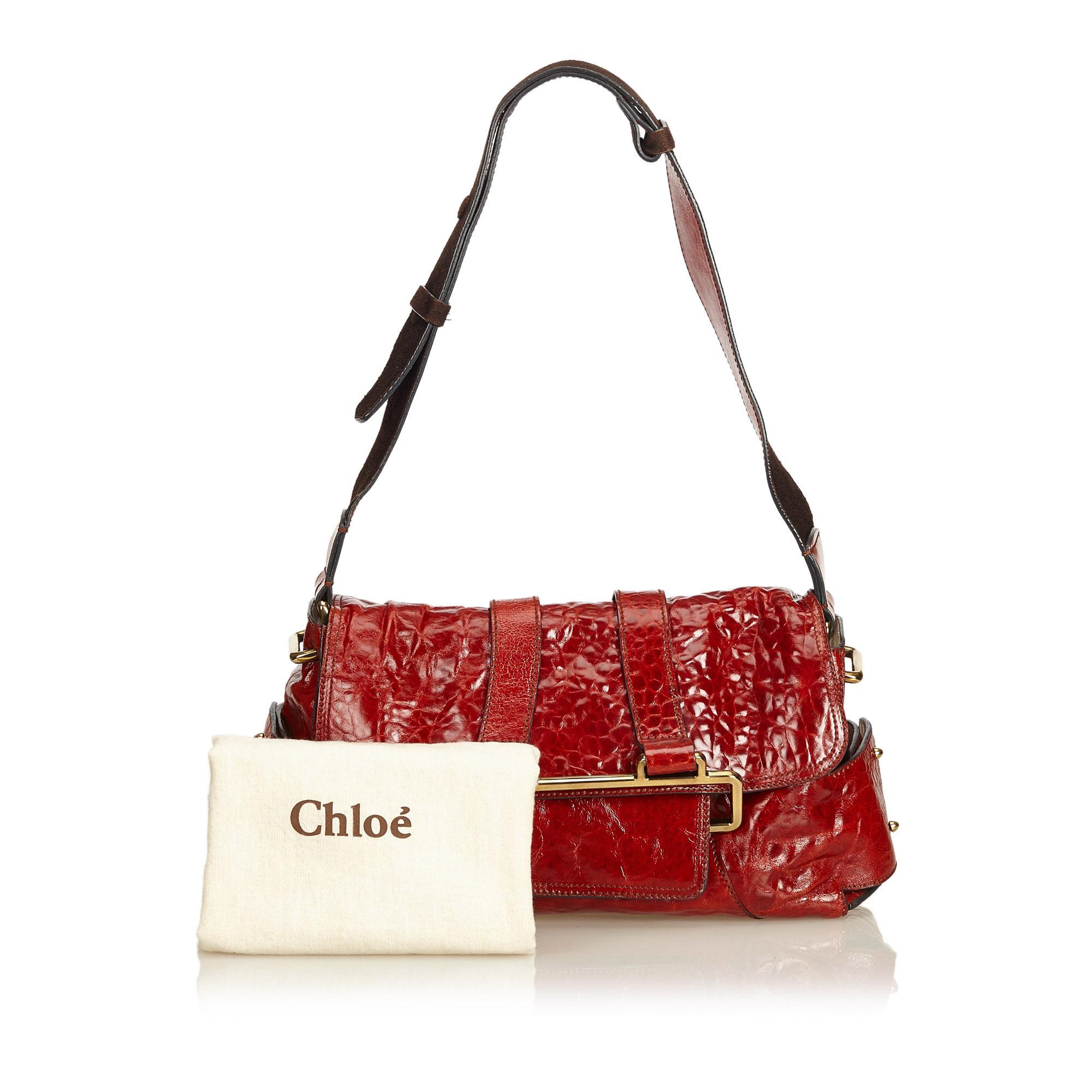 Vintage Authentic Chloe Red Leather Shoulder Bag France w/ Dust Bag MEDIUM  6