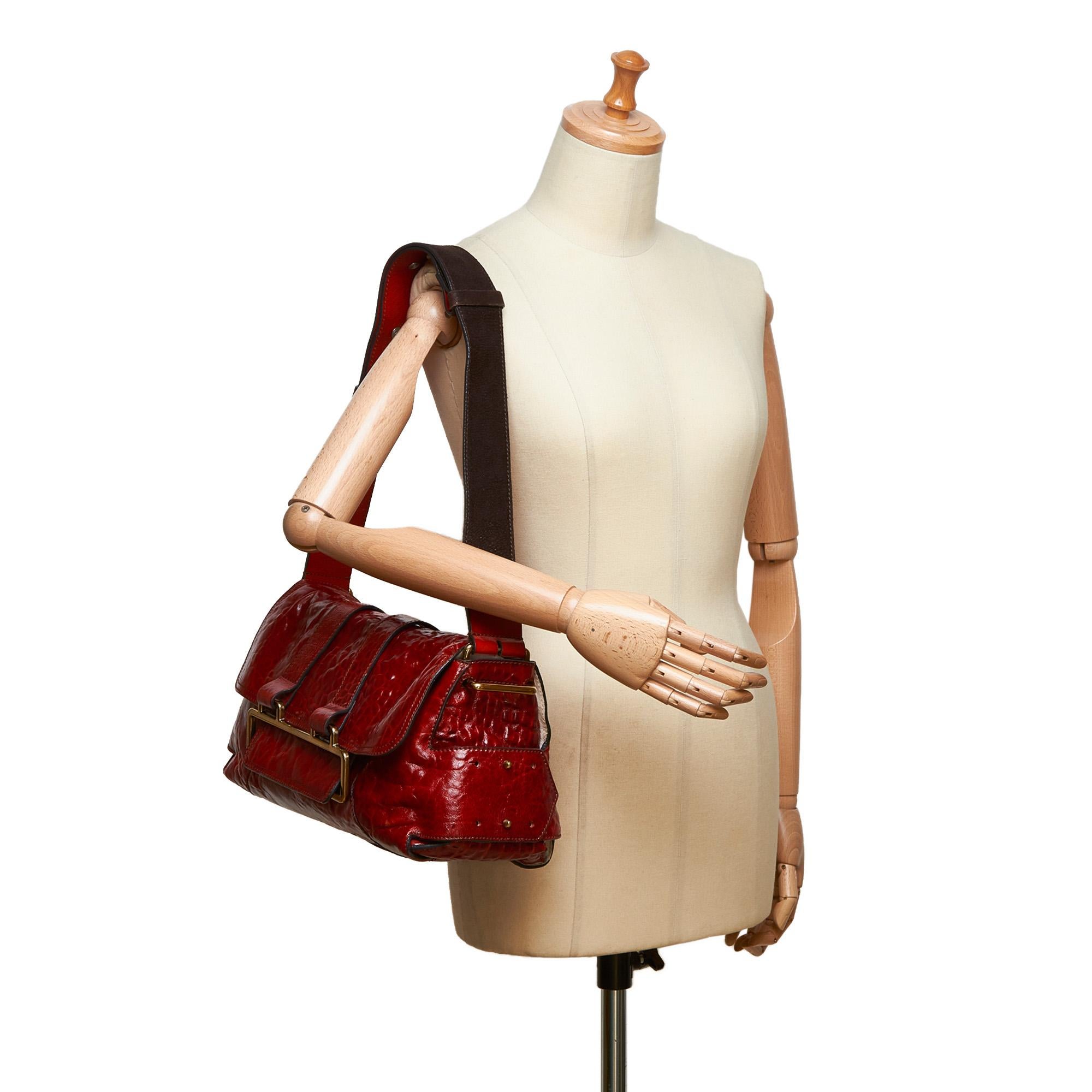 Vintage Authentic Chloe Red Leather Shoulder Bag France w/ Dust Bag MEDIUM  5