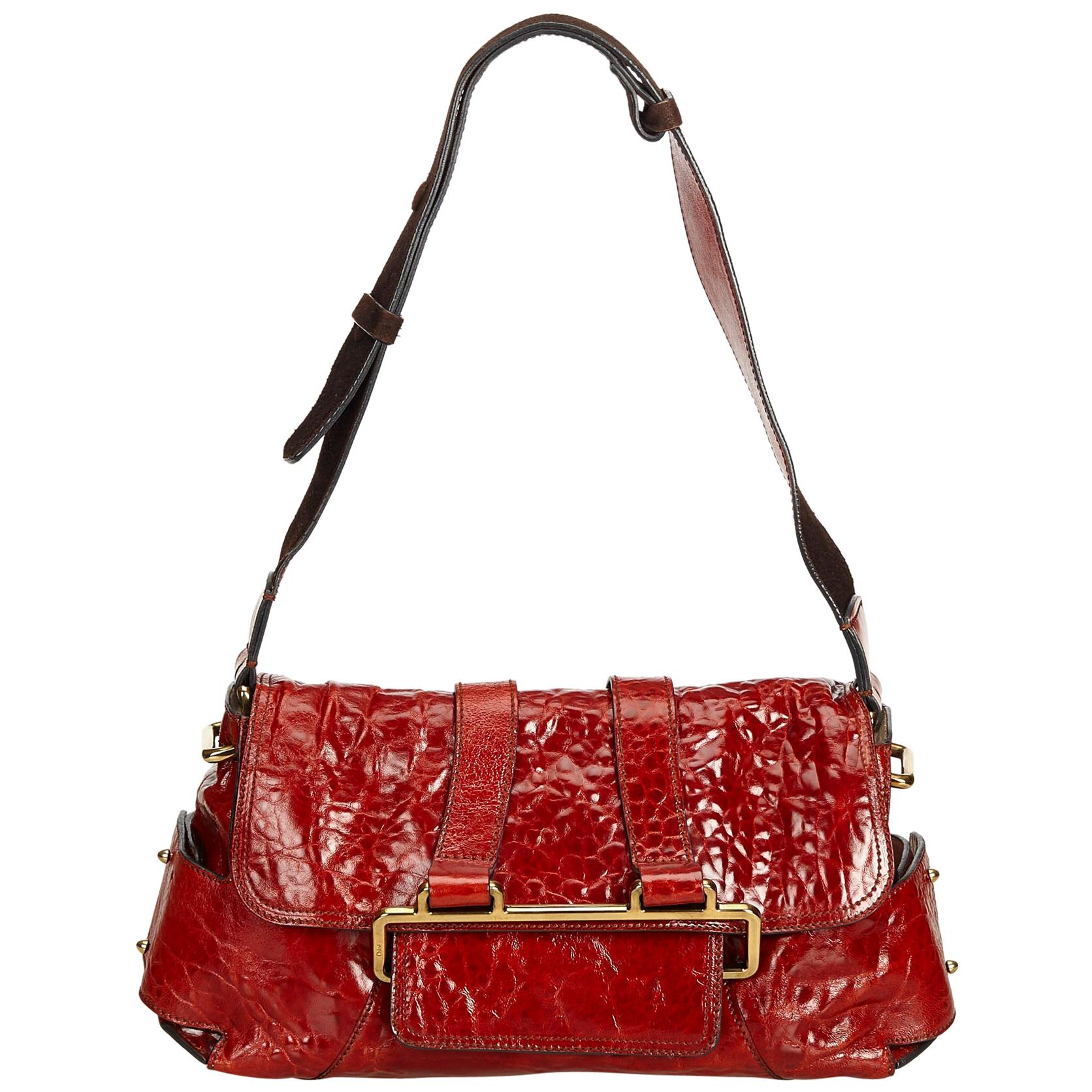 Vintage Authentic Chloe Red Leather Shoulder Bag France w/ Dust Bag MEDIUM 